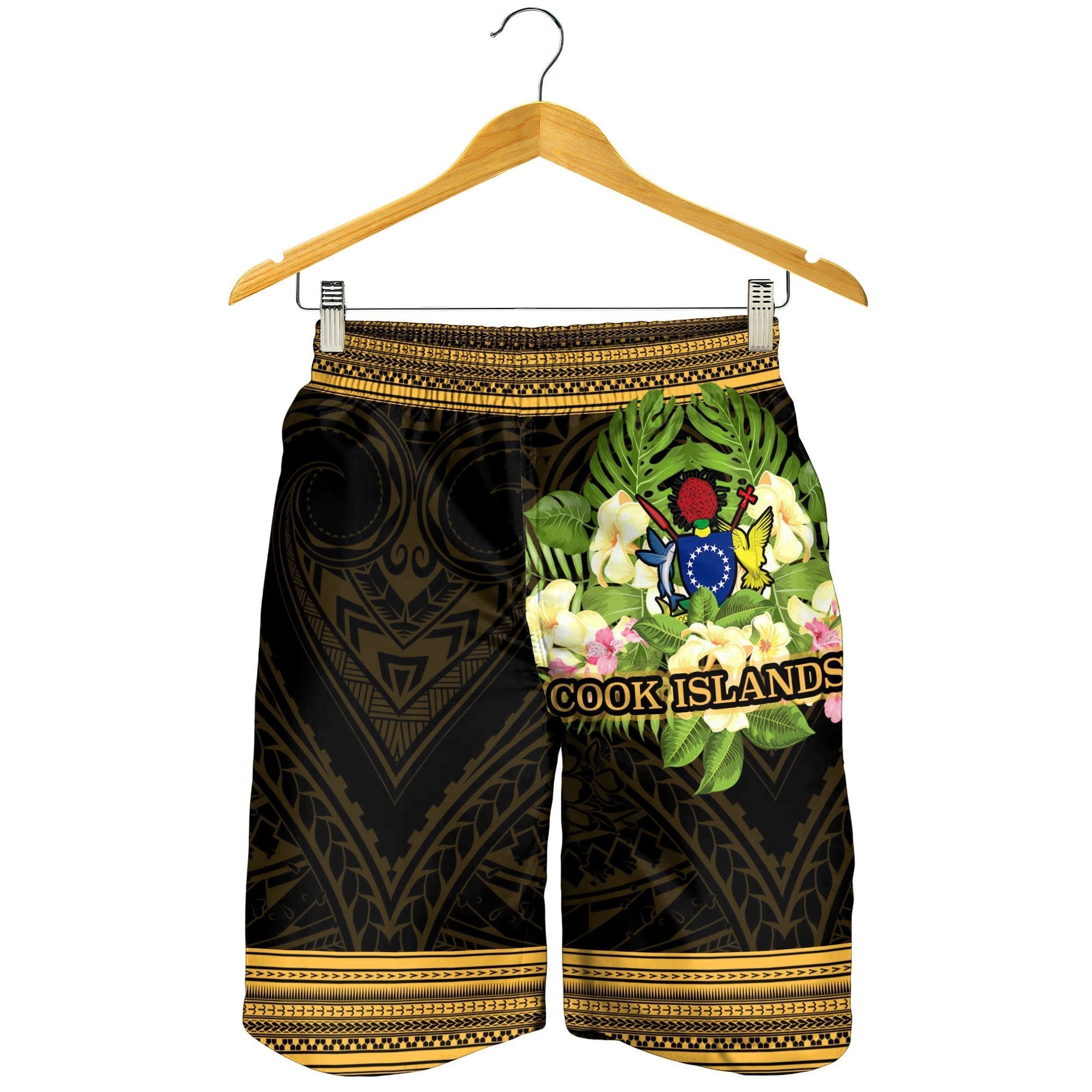 Cook Islands Men's Shorts - Polynesian Gold Patterns Collection - Vibe Hoodie Shop