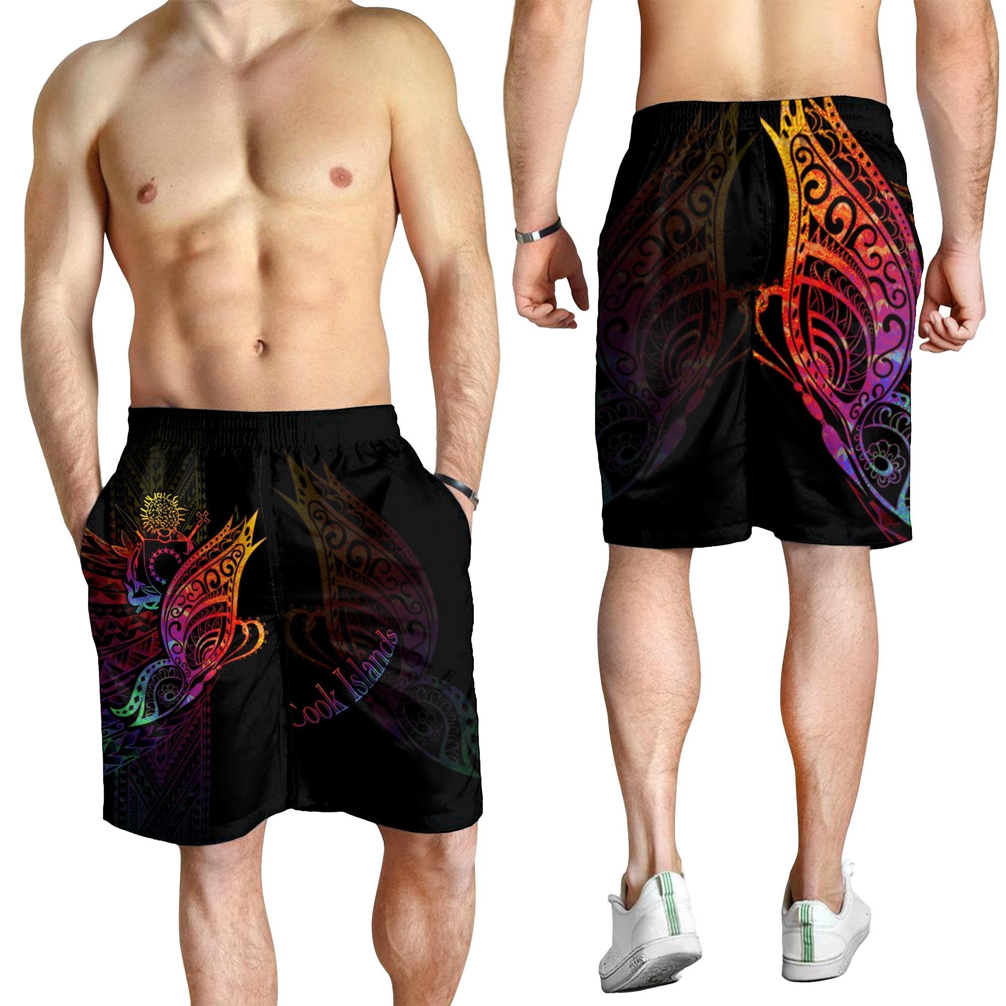 Cook Islands Men's Shorts - Butterfly Polynesian Style - Vibe Hoodie Shop