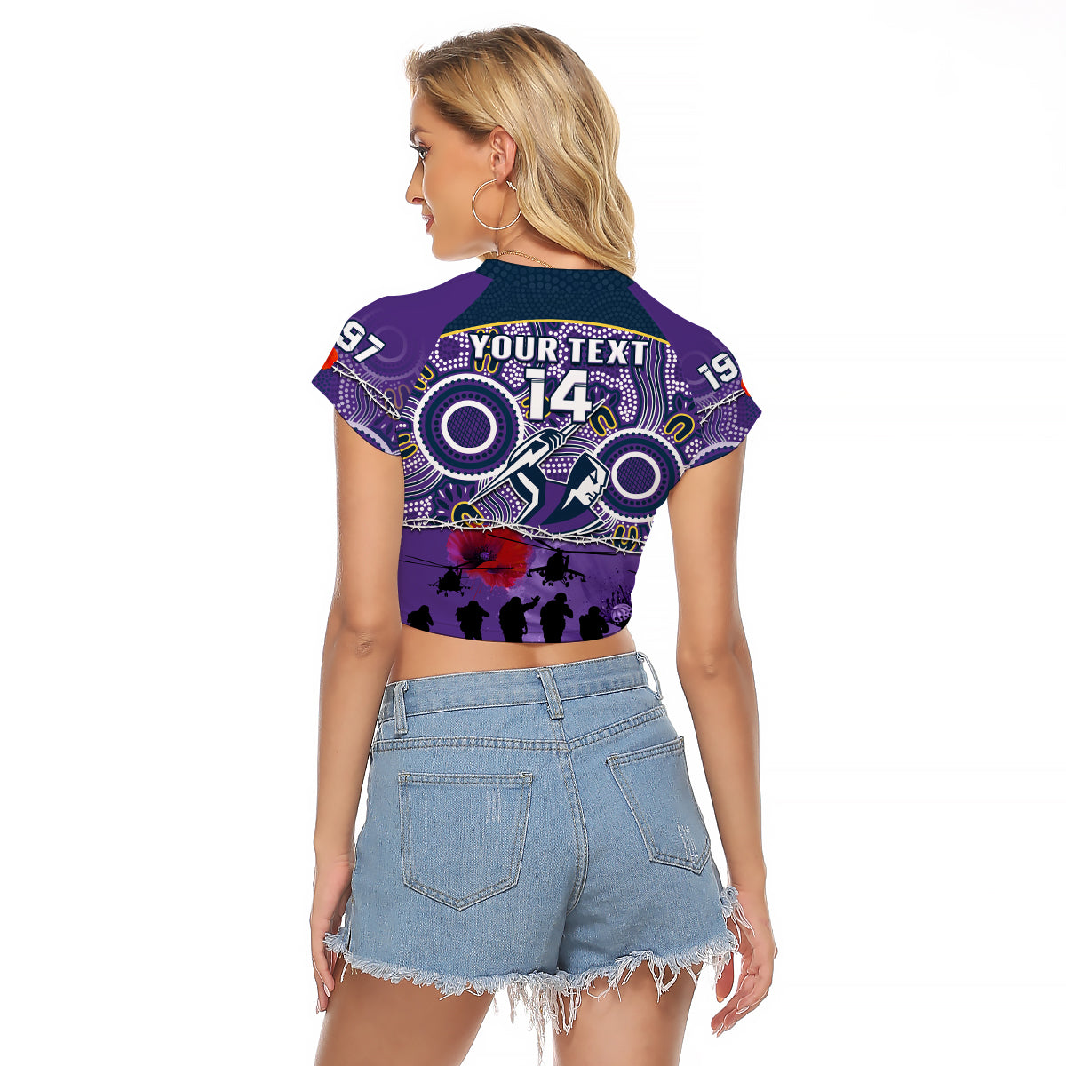 (Custom Text And Number) Melbourne Storm Rugby ANZAC Raglan Cropped T Shirt Indigenous Poppy Australian Army - Vibe Hoodie Shop