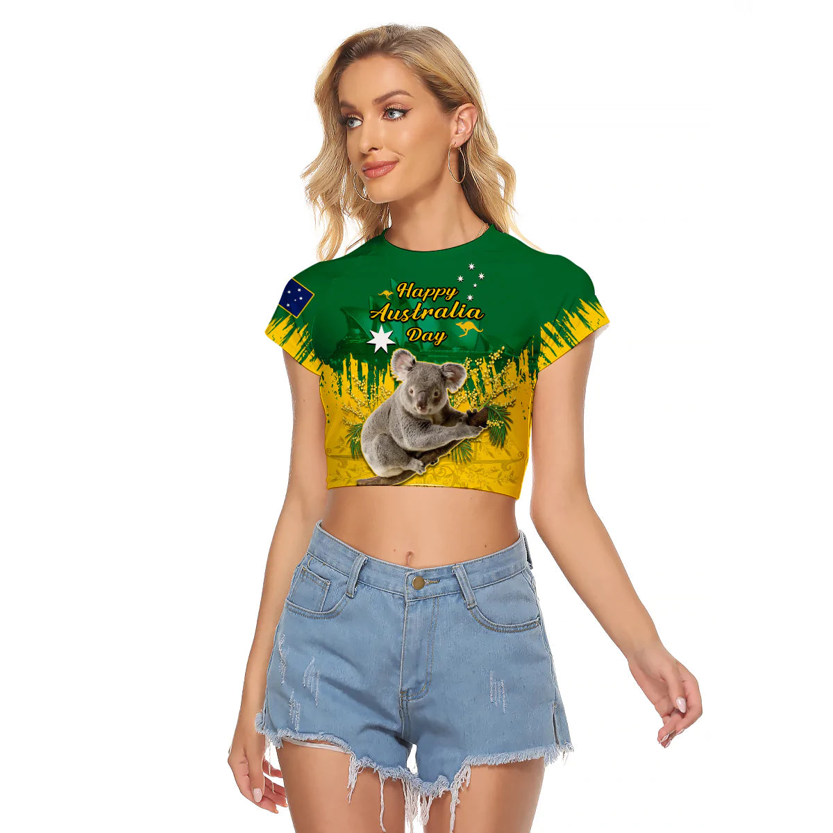 Australia Day Raglan Cropped T Shirt Koala Sydney Opera House National Color - Vibe Hoodie Shop