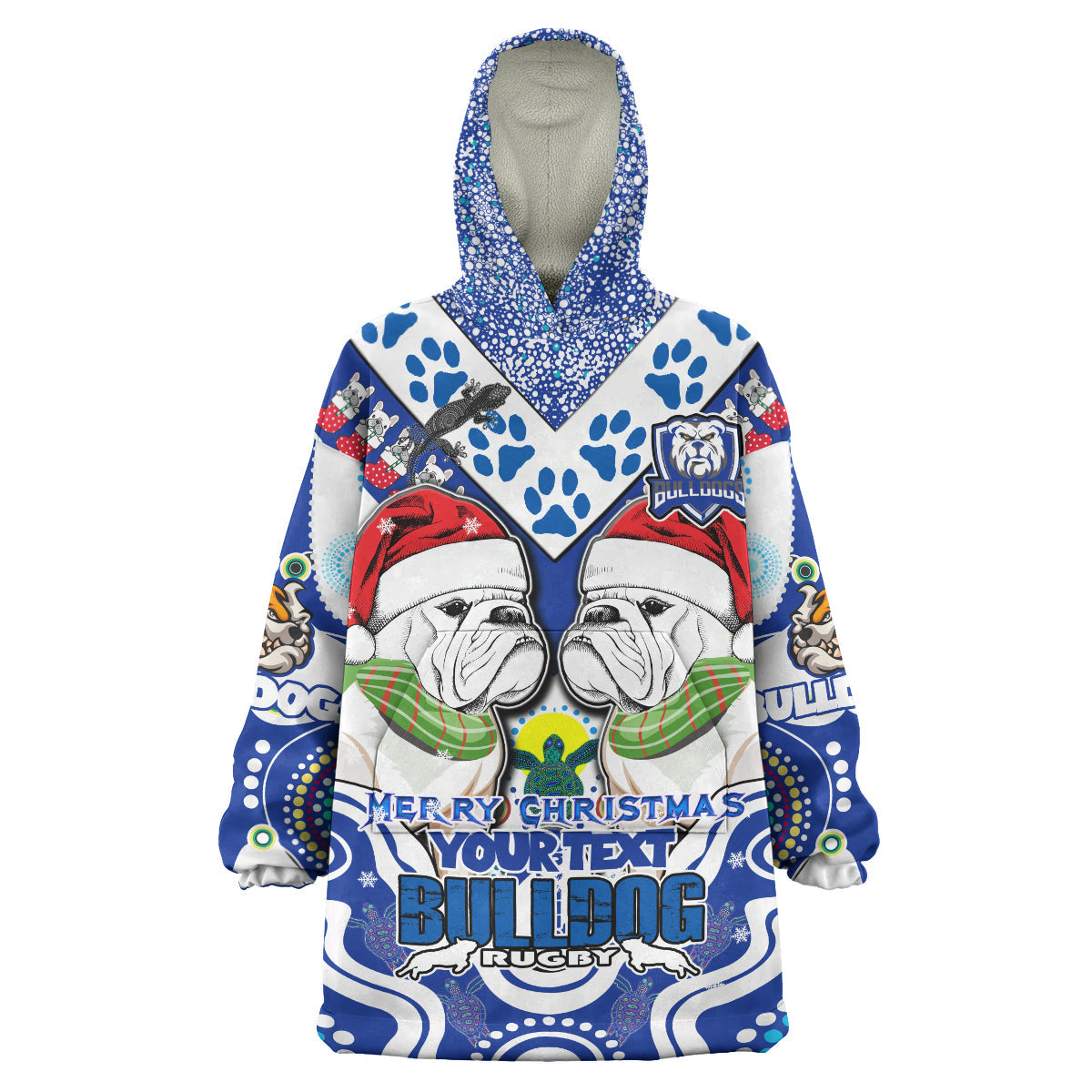 Bulldogs Rugby Christmas Snug Hoodie - Custom Merry Bulldogs Christmas Indigenous Wearable Blanket Hoodie - Vibe Hoodie Shop