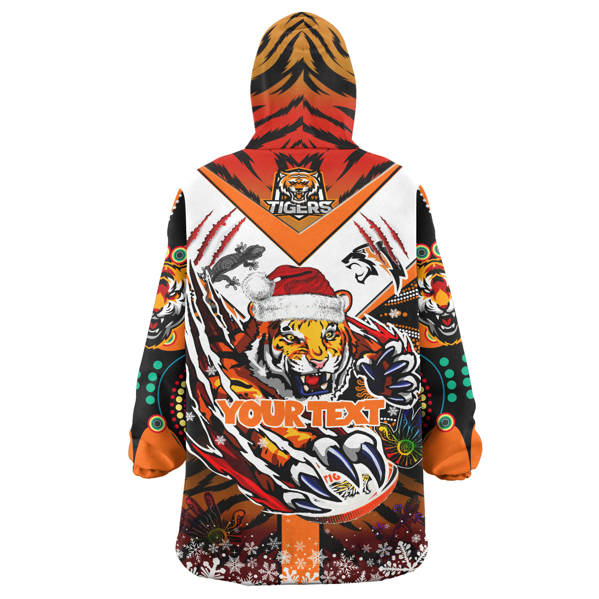 Tigers Rugby Christmas Snug Hoodie - Custom Merry Tigers Christmas Indigenous Wearable Blanket Hoodie - Vibe Hoodie Shop