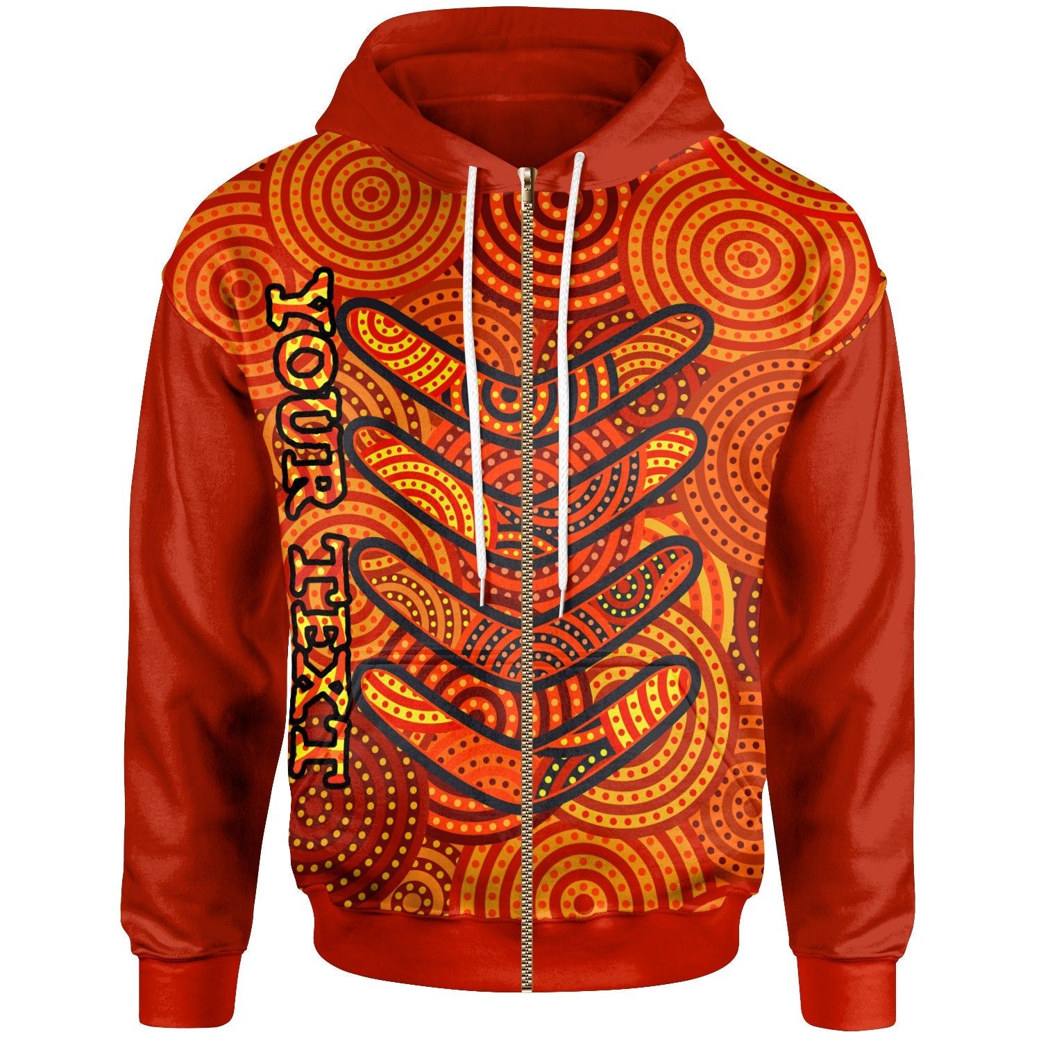 Aboriginal Personalised Zip - Up Hoodie - Aboriginal Boomerangs And Dot Circle - Vibe Hoodie Shop