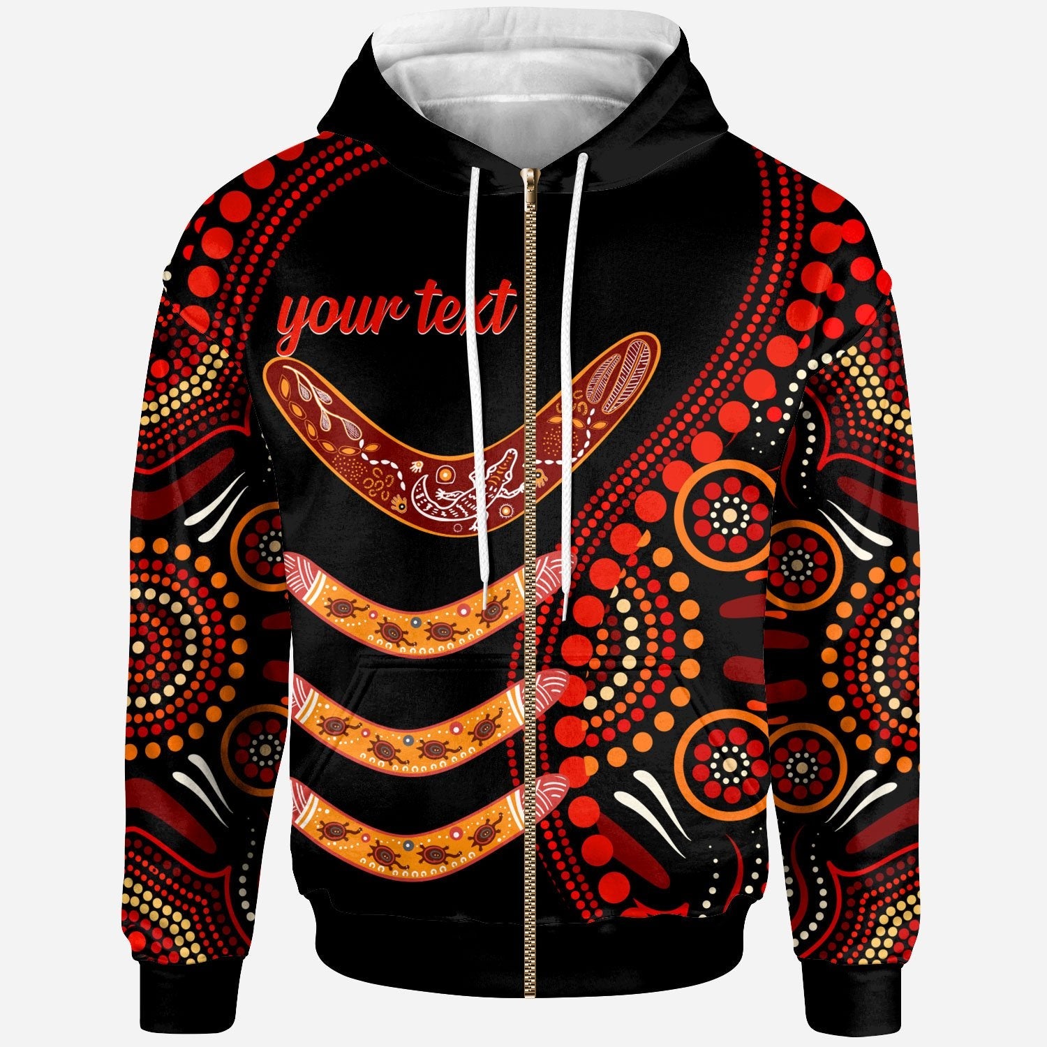 Aboriginal Personalised Zip - Up Hoodie - Aboriginal Boomerangs With Dot Painting Pattern - Vibe Hoodie Shop