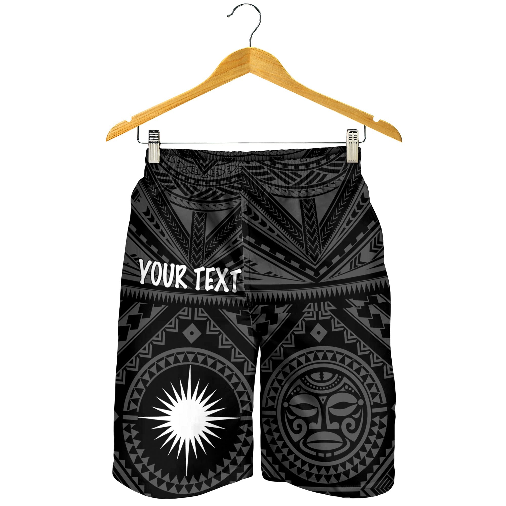 Marshall Personalised Men's Shorts - Marshall Seal With Polynesian Tattoo Style (Black) - Vibe Hoodie Shop