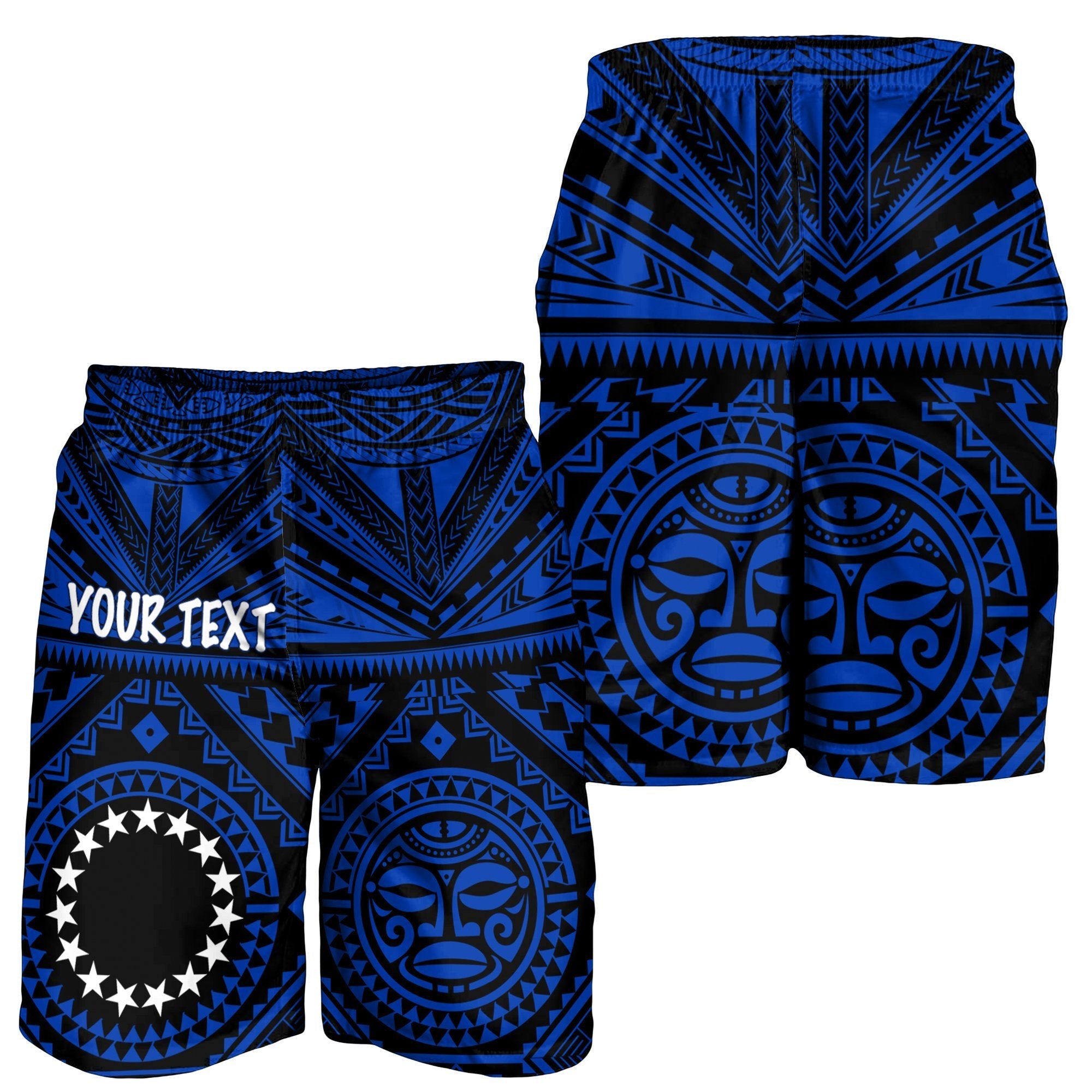 Cook Islands Personalised Men's Short - Seal With Polynesian Tattoo Style (Blue) - Vibe Hoodie Shop