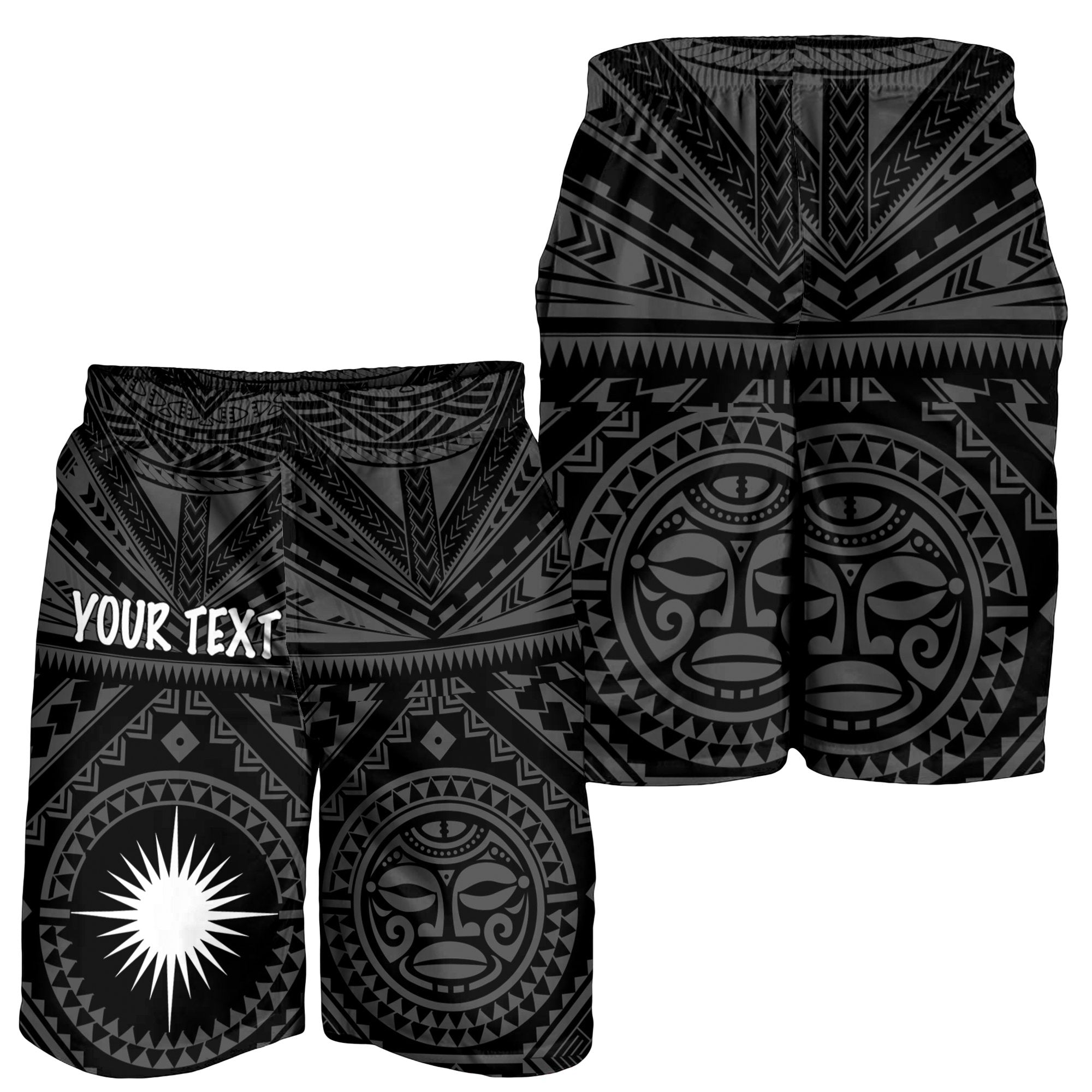 Marshall Personalised Men's Shorts - Marshall Seal With Polynesian Tattoo Style (Black) - Vibe Hoodie Shop