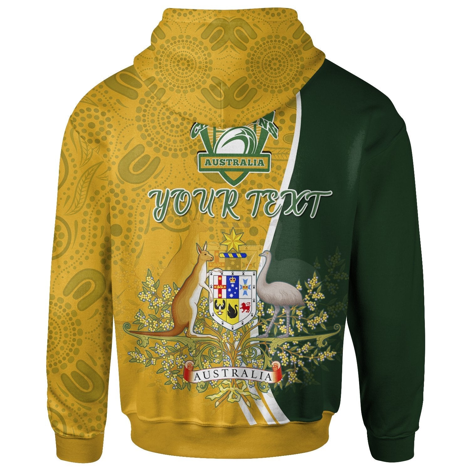 Personalised Hoodie - Australia Coat Of Arm In Rugby Style - Vibe Hoodie Shop