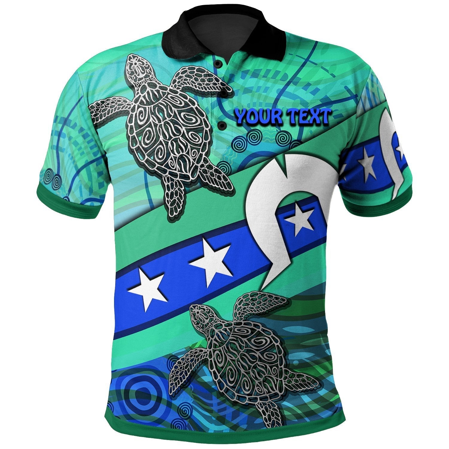 Personalised Polo Shirt - Torres Strait Flag And Turtle - Vibe Hoodie Shop