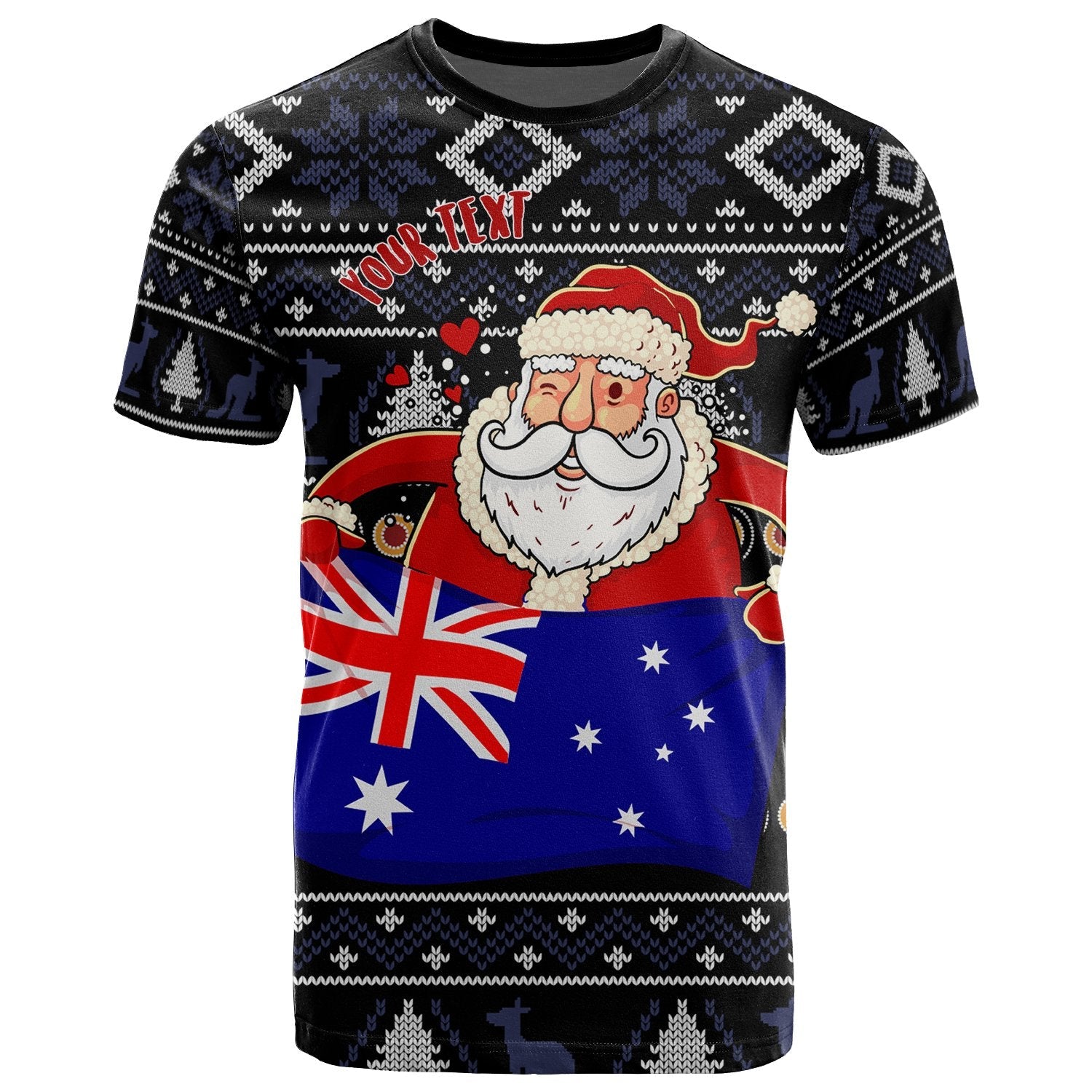 Christmas Personalised T shirt - Australia Santa Claus Hold The Flag (Black) - Vibe Hoodie Shop