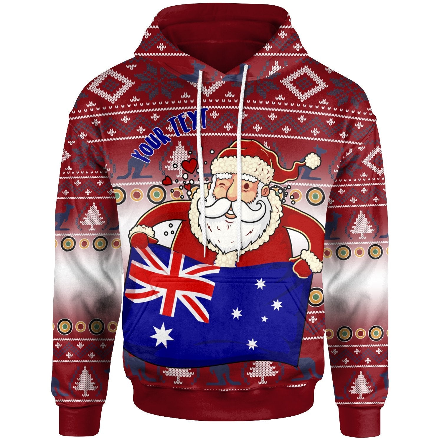 Christmas Personalised Hoodie - Australia Santa Claus Hold The Flag (Red) - Vibe Hoodie Shop