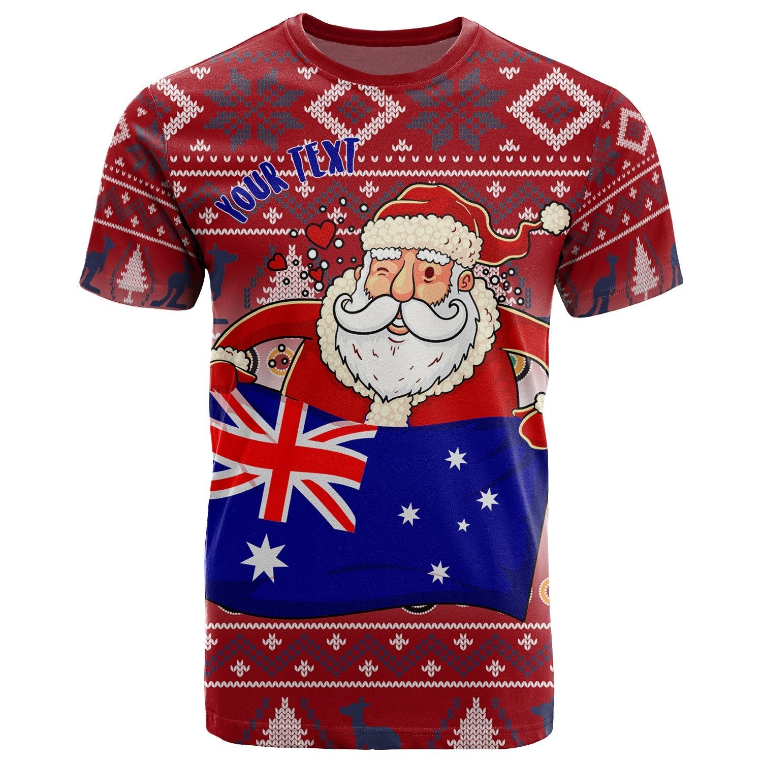 Christmas Personalised T shirt - Australia Santa Claus Hold The Flag (Red) - Vibe Hoodie Shop