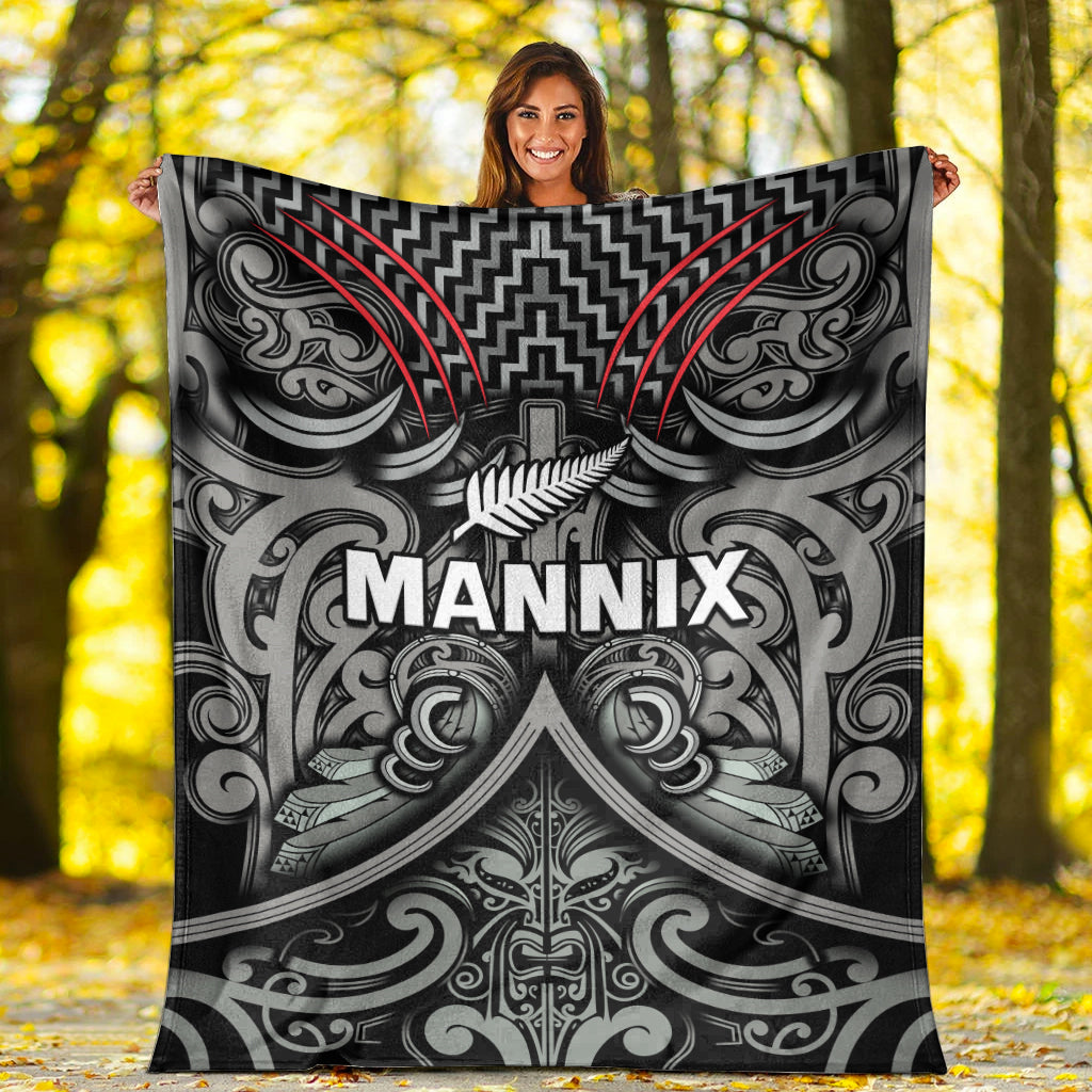 (MANNIX) New Zealand Silver Fern Rugby Premium Blanket All Black NZ Maori Pattern - Vibe Hoodie Shop