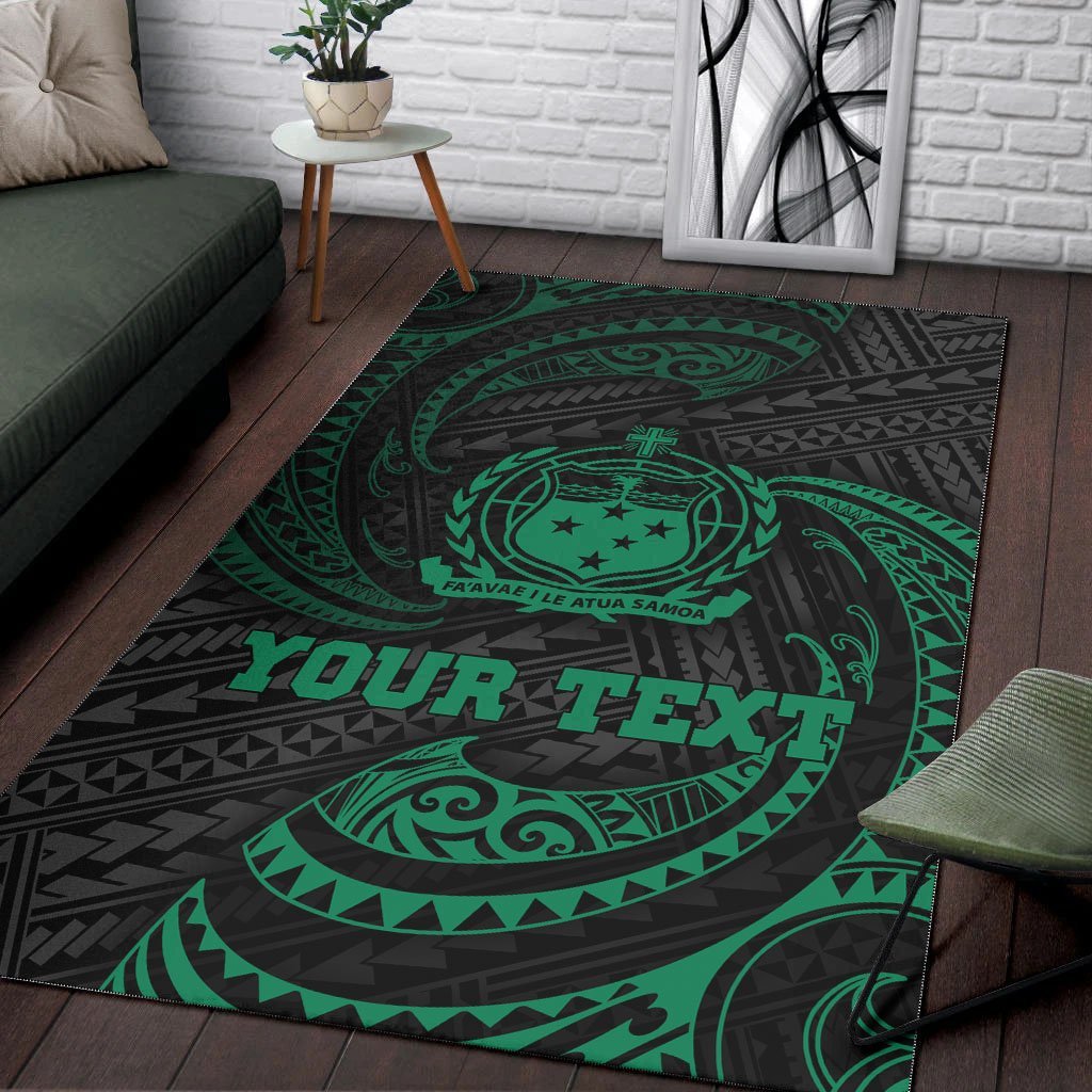 Samoa Polynesian Custom Personalised Area Rug - Green Tribal Wave - Vibe Hoodie Shop