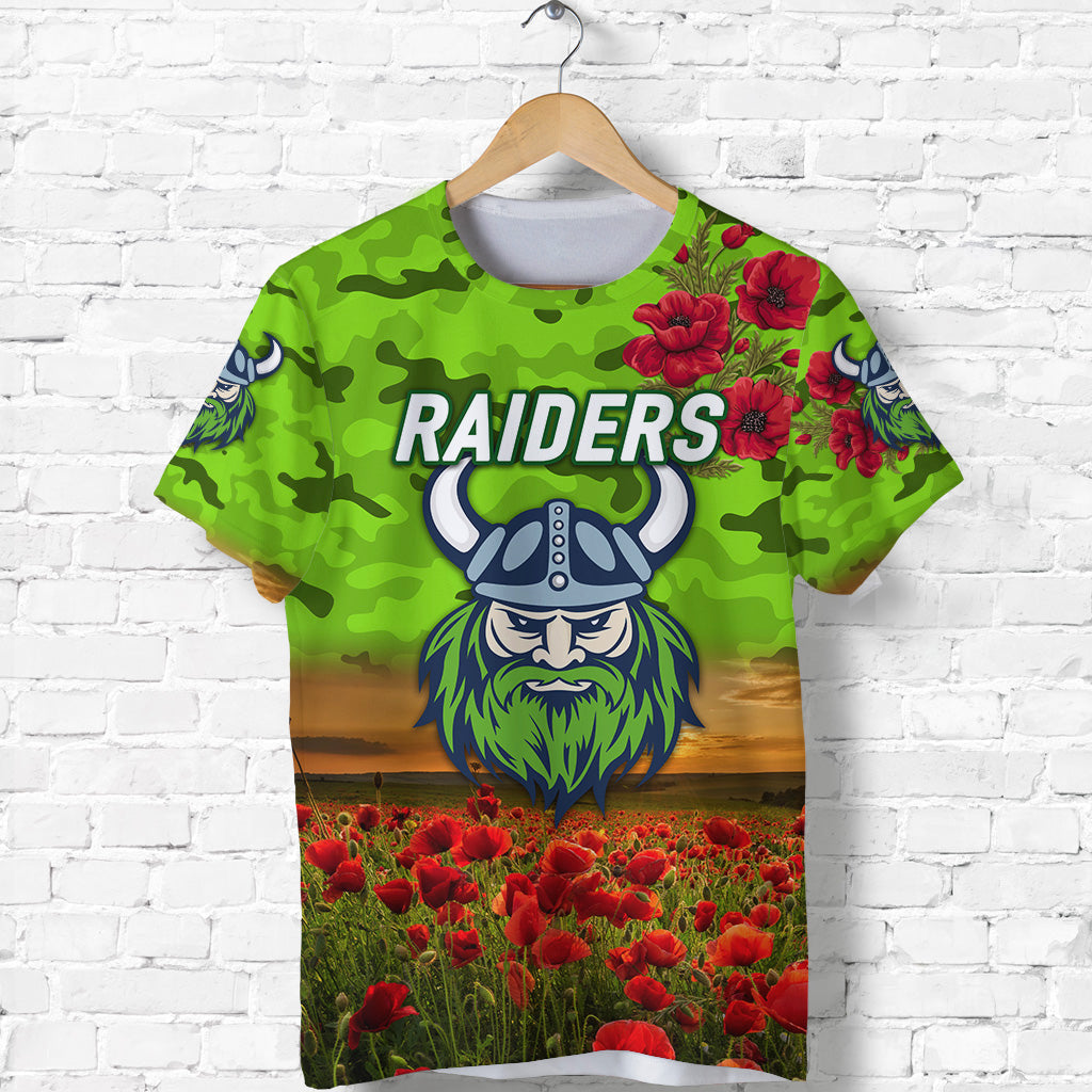 (Custom Personalised) Canberra Raiders ANZAC 2022 T shirt Poppy Flowers Vibes - Vibe Hoodie Shop