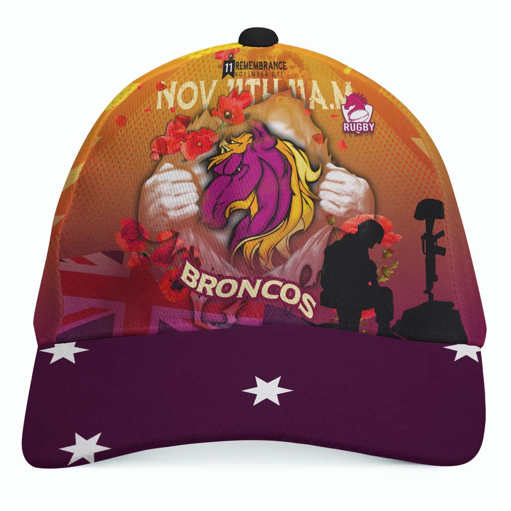 Broncos Rugby Cap - Remembrance Day Rugby Team Poppies Cap - Vibe Hoodie Shop