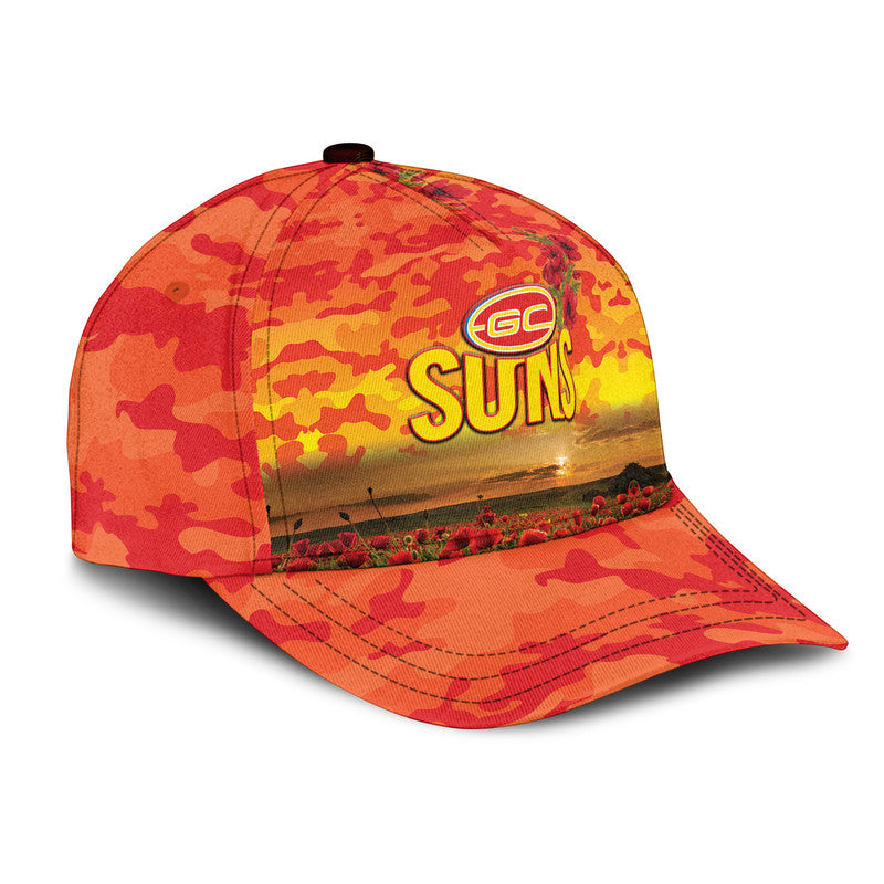 (Custom Personalised) Gold Coast Suns ANZAC AFL Classic Cap Poppy Vibes - Vibe Hoodie Shop