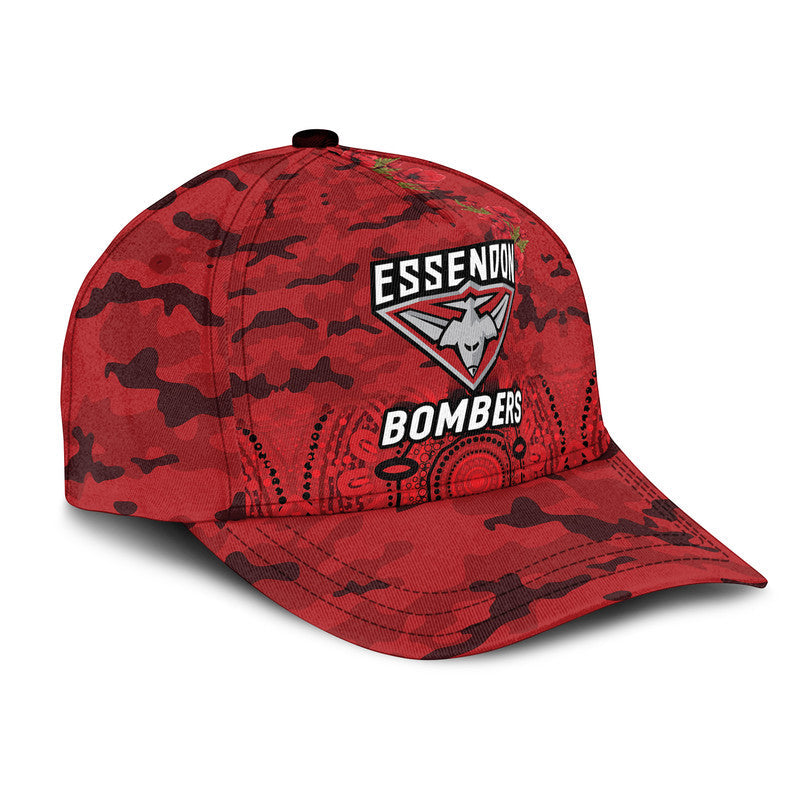 (Custom Personalised) Essendon Bombers ANZAC AFL Classic Cap Indigenous Vibes - Red - Vibe Hoodie Shop