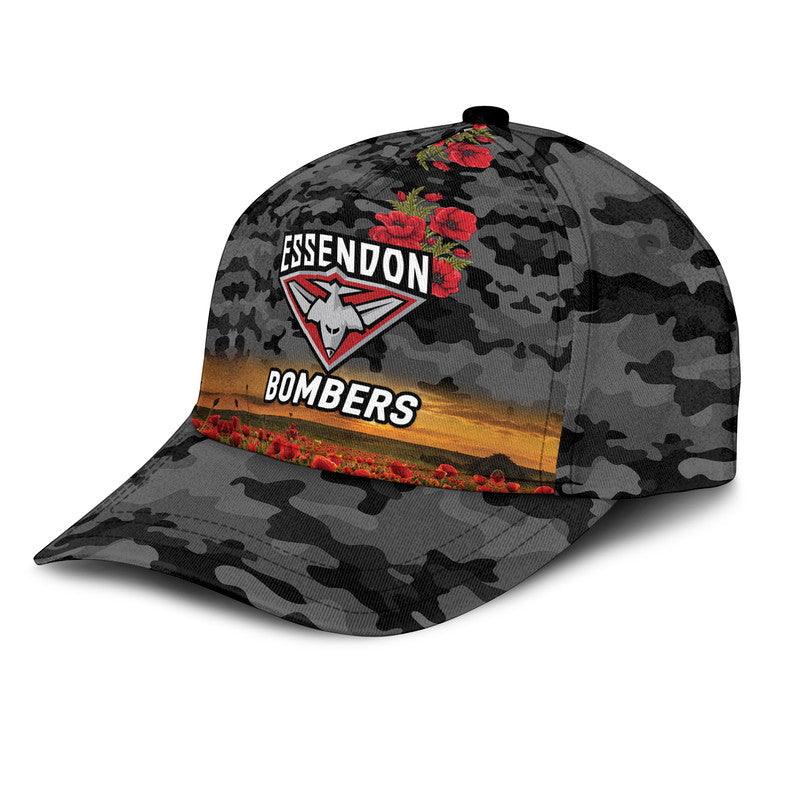 (Custom Personalised) Essendon Bombers ANZAC AFL Classic Cap Poppy Vibes - Black - Vibe Hoodie Shop