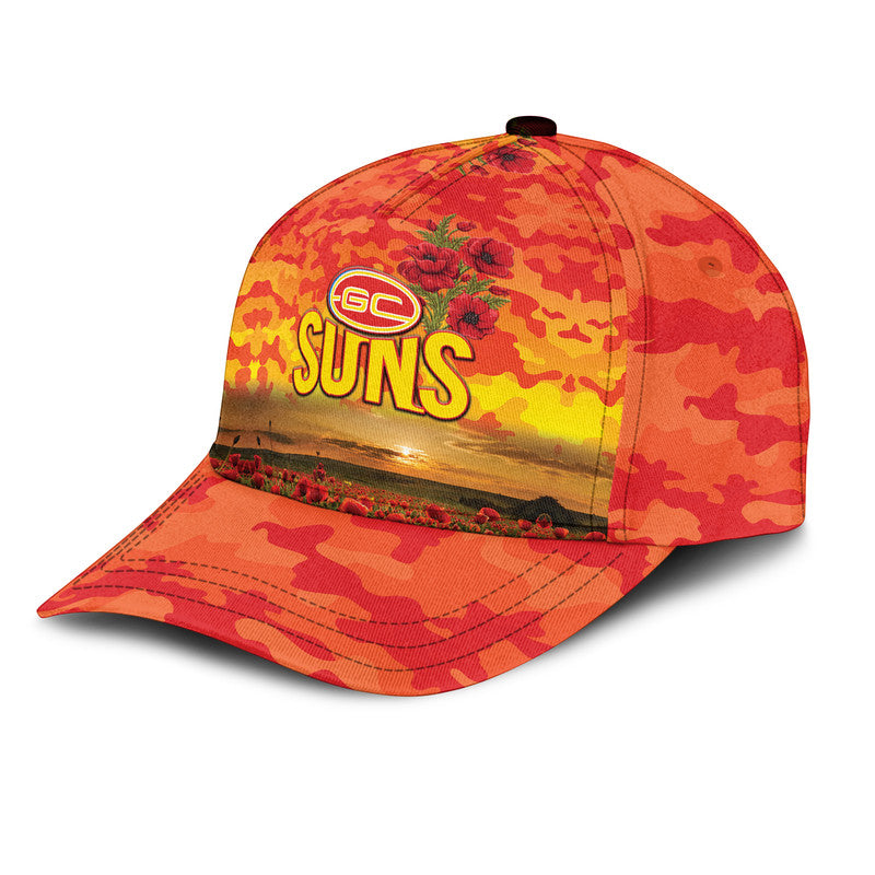 (Custom Personalised) Gold Coast Suns ANZAC AFL Classic Cap Poppy Vibes - Vibe Hoodie Shop