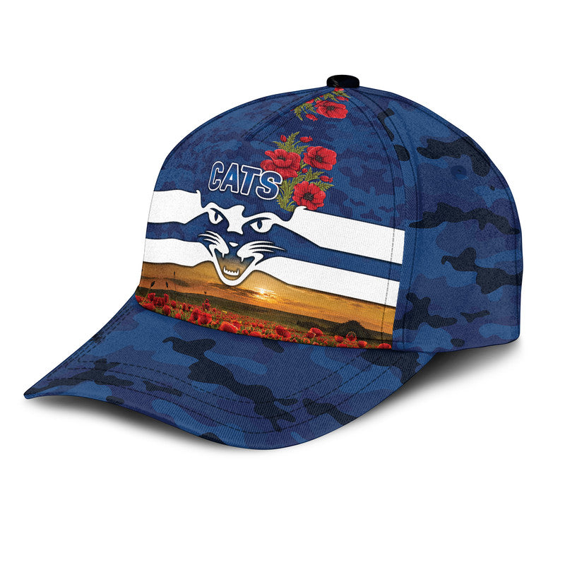 (Custom Personalised) Geelong Cats ANZAC AFL Classic Cap Poppy Vibes - Vibe Hoodie Shop