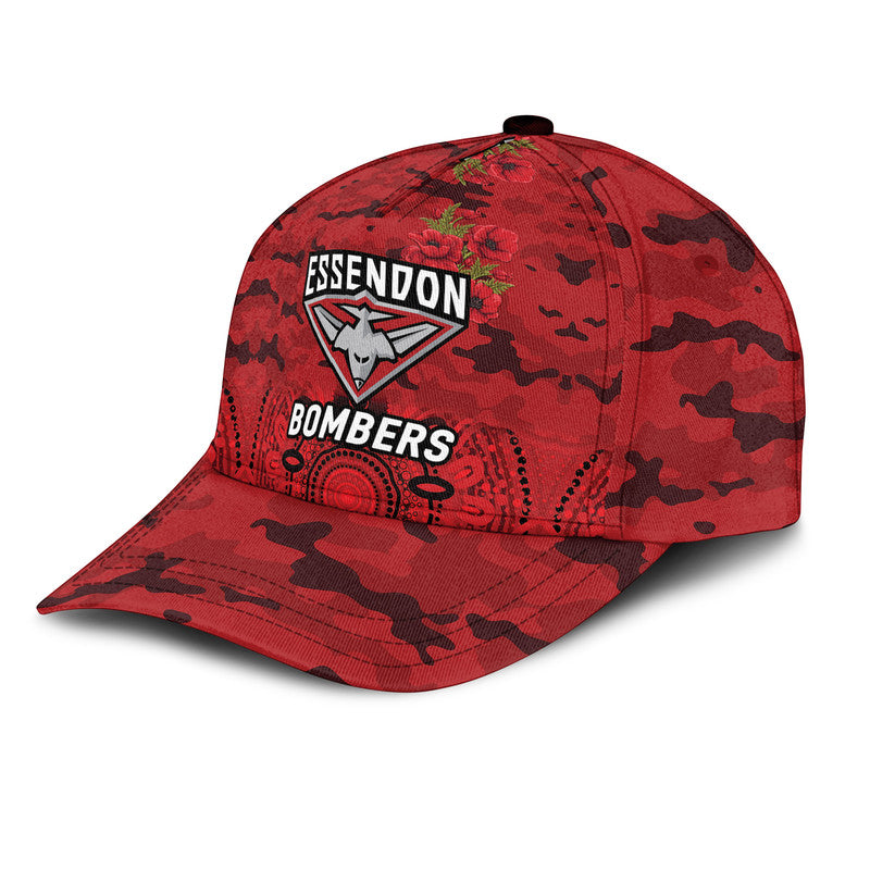 (Custom Personalised) Essendon Bombers ANZAC AFL Classic Cap Indigenous Vibes - Red - Vibe Hoodie Shop