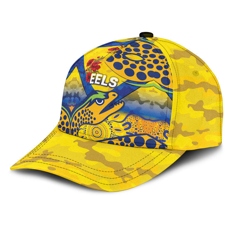 (Custom Personalised) Parramatta Eels ANZAC 2022 NRL Classic Cap Indigenous Vibes - Gold - Vibe Hoodie Shop