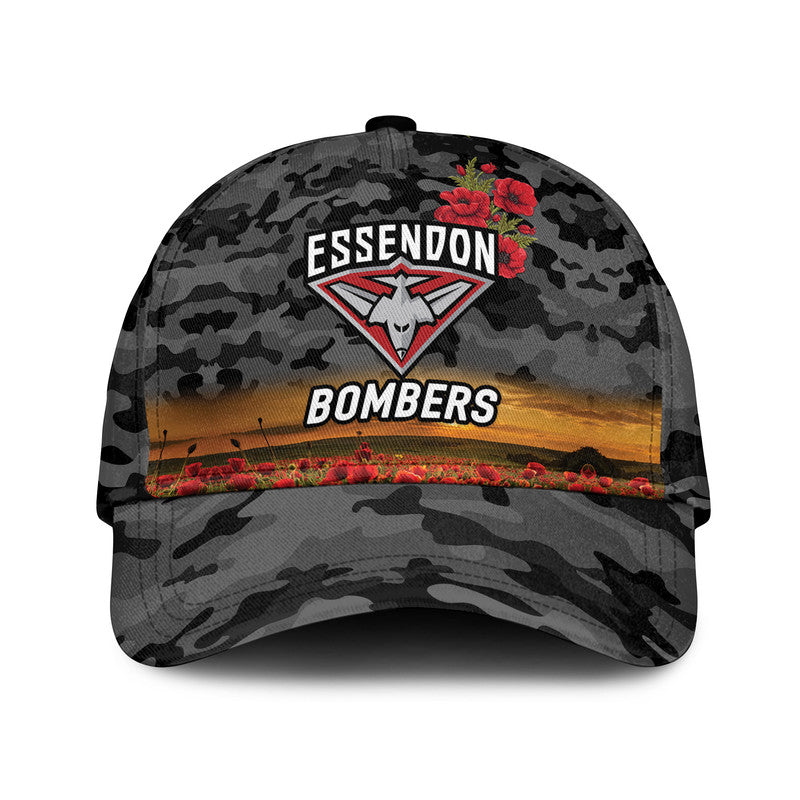 Essendon Bombers ANZAC AFL Classic Cap Poppy Vibes - Black - Vibe Hoodie Shop