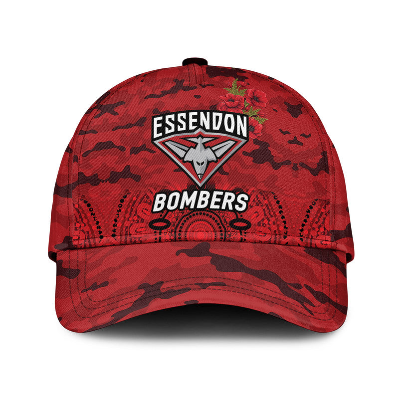 (Custom Personalised) Essendon Bombers ANZAC AFL Classic Cap Indigenous Vibes - Red - Vibe Hoodie Shop