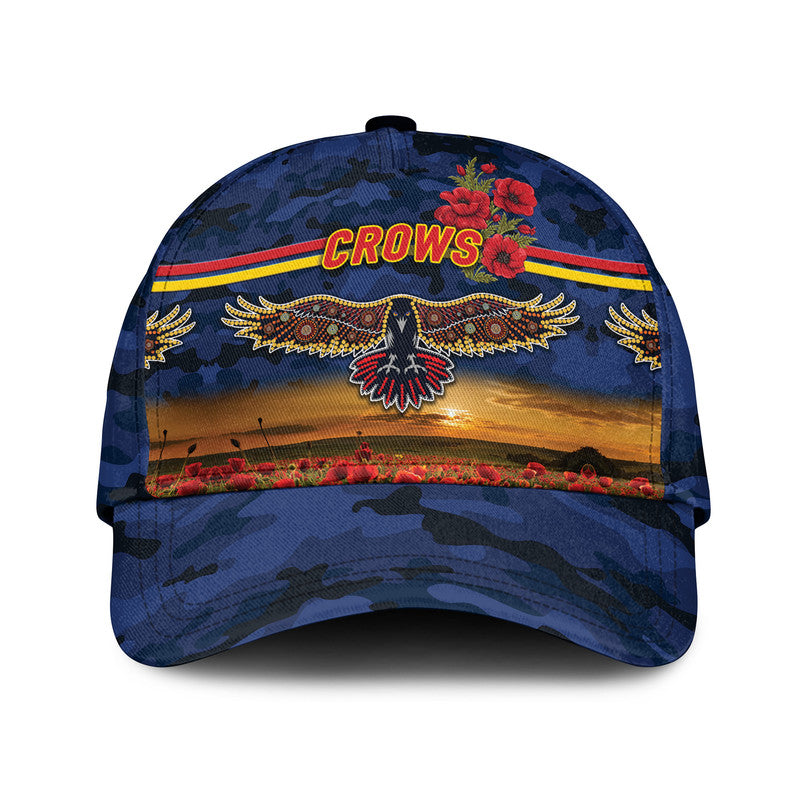 (Custom Personalised) Adelaide Crows ANZAC AFL Classic Cap Poppy Vibes - Navy Blue - Vibe Hoodie Shop