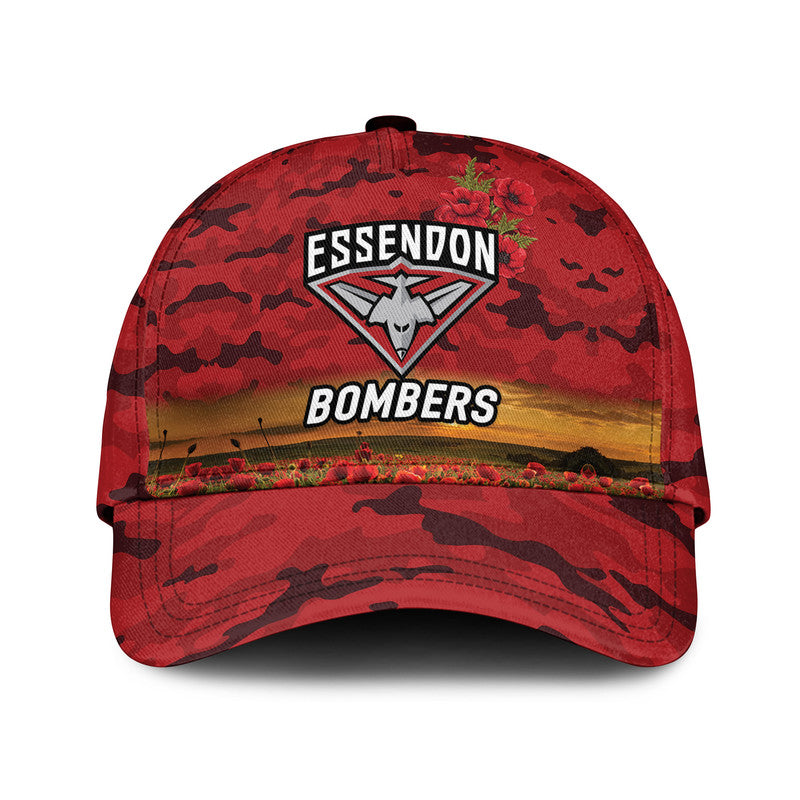 Essendon Bombers ANZAC AFL Classic Cap Poppy Vibes - Red - Vibe Hoodie Shop