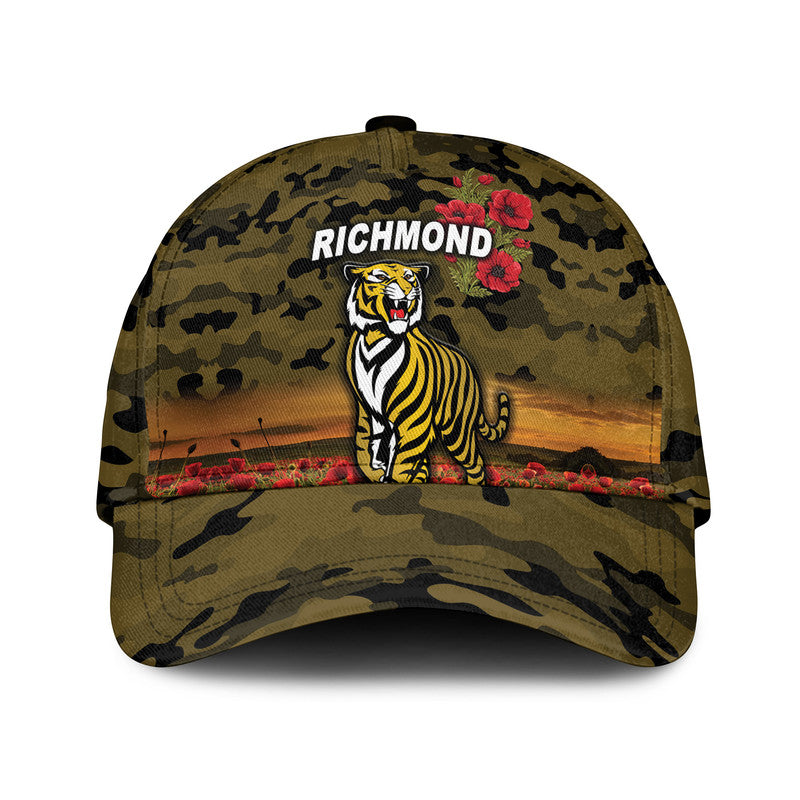 (Custom Personalised) Richmond Tigers ANZAC AFL Classic Cap Poppy Vibes - Black - Vibe Hoodie Shop