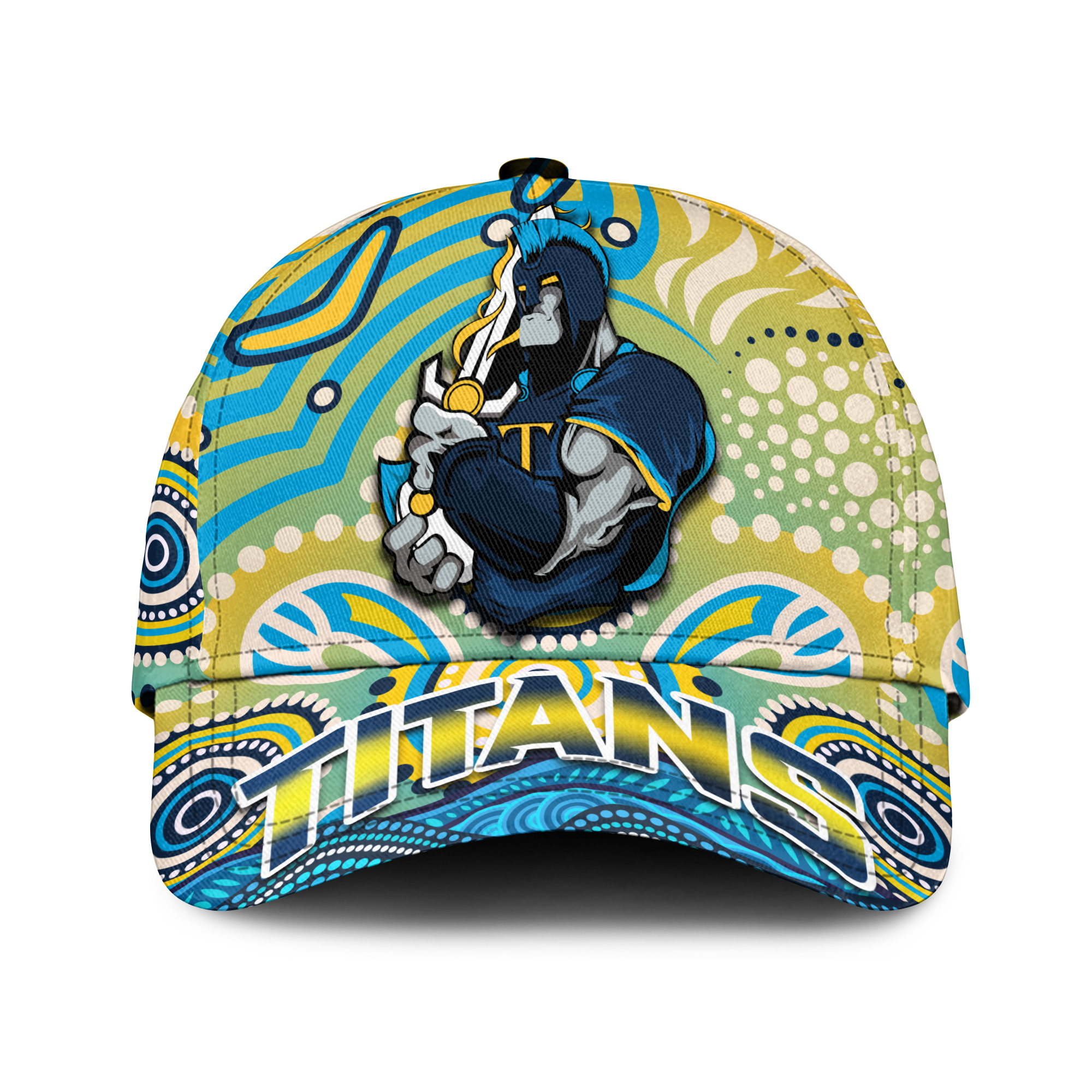 (Custom Personalised) Titans Rugby Australia Aboriginal Gold Blue Cap - - Vibe Hoodie Shop