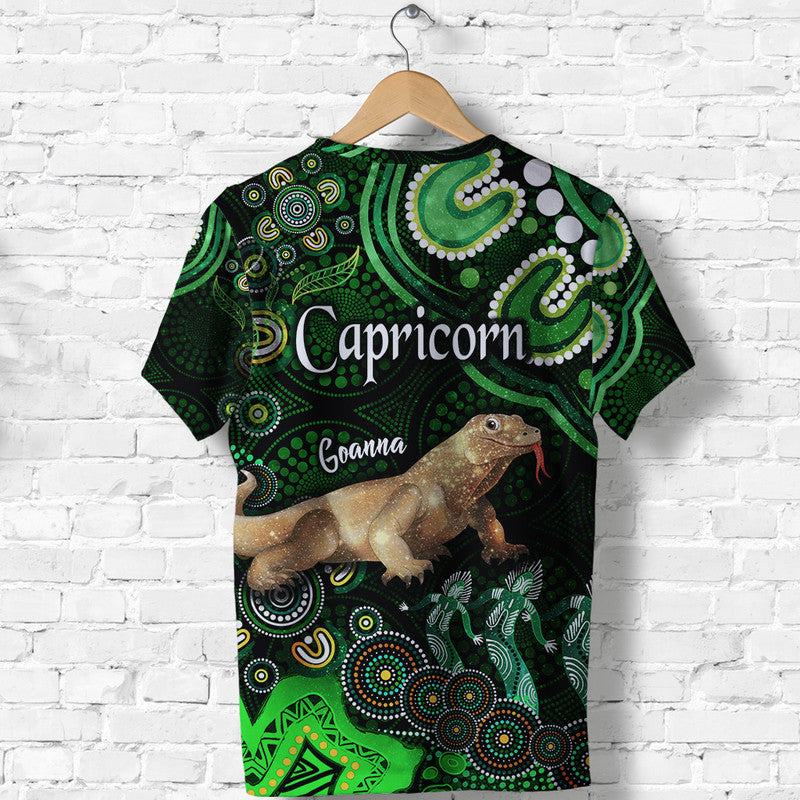 Australian Astrology T Shirt Capricorn Goanna Zodiac Aboriginal Vibes - Green - Vibe Hoodie Shop