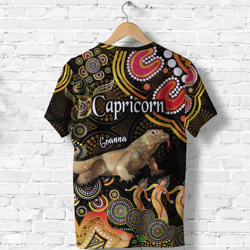 Australian Astrology T Shirt Capricorn Goanna Zodiac Aboriginal Vibes - Gold - Vibe Hoodie Shop