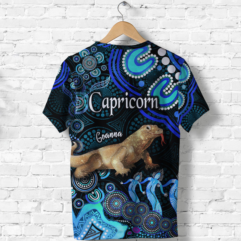 Australian Astrology T Shirt Capricorn Goanna Zodiac Aboriginal Vibes - Blue - Vibe Hoodie Shop