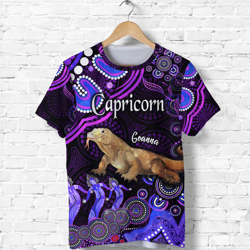 (Custom Personalised) Australian Astrology T Shirt Capricorn Goanna Zodiac Aboriginal Vibes - Purple - Vibe Hoodie Shop