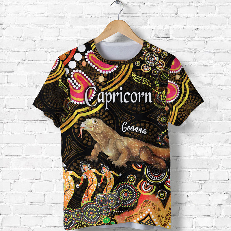 Australian Astrology T Shirt Capricorn Goanna Zodiac Aboriginal Vibes - Gold - Vibe Hoodie Shop