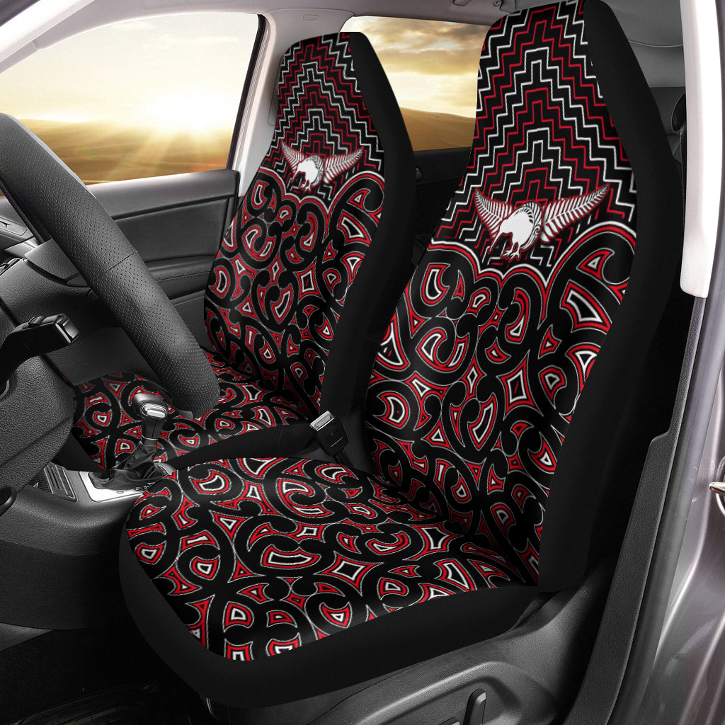 New Zealand Car Seat Cover Maori Graphic Tee patterns Red - Vibe Hoodie Shop