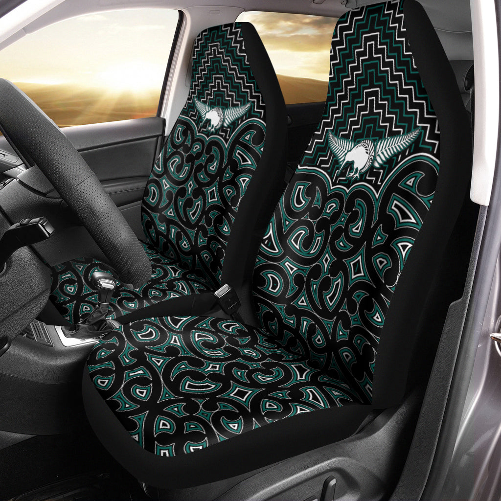 New Zealand Car Seat Cover Maori Graphic Tee patterns Green - Vibe Hoodie Shop