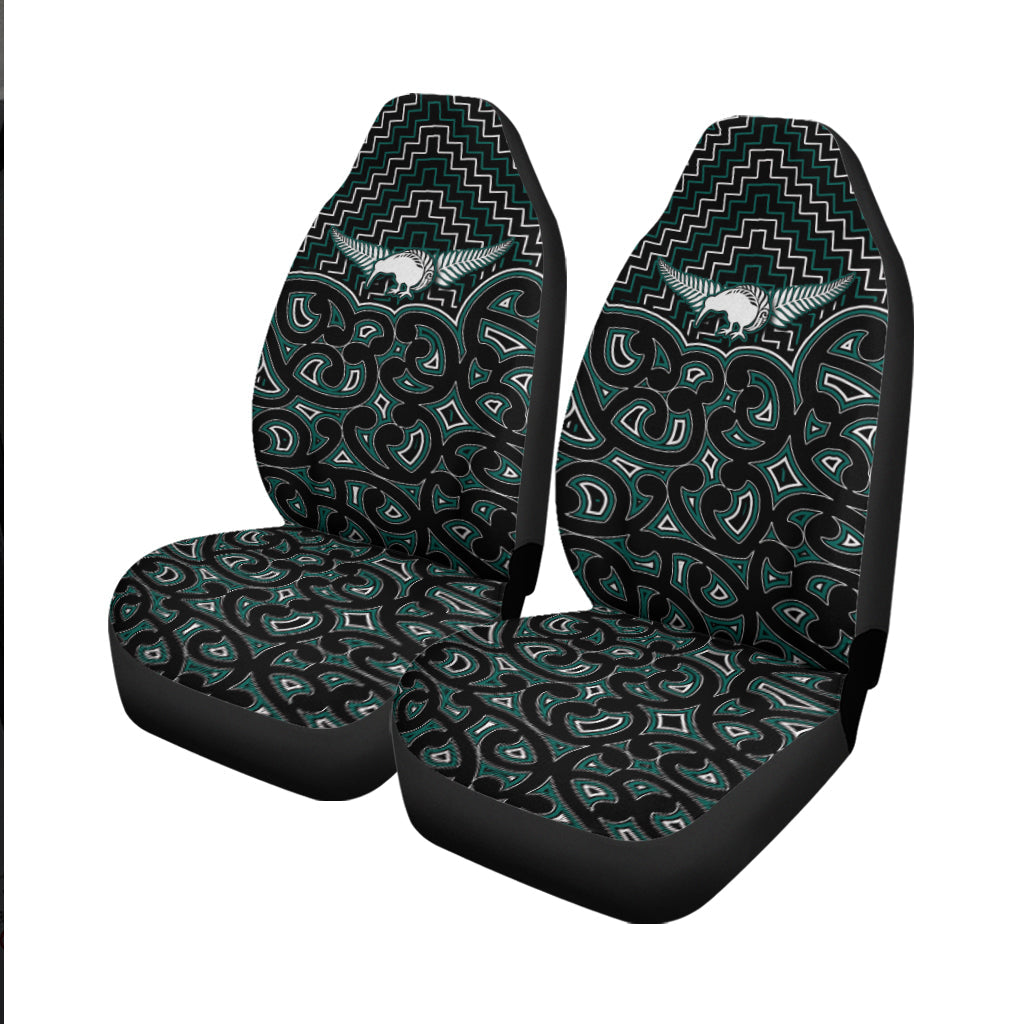 New Zealand Car Seat Cover Maori Graphic Tee patterns Green - Vibe Hoodie Shop