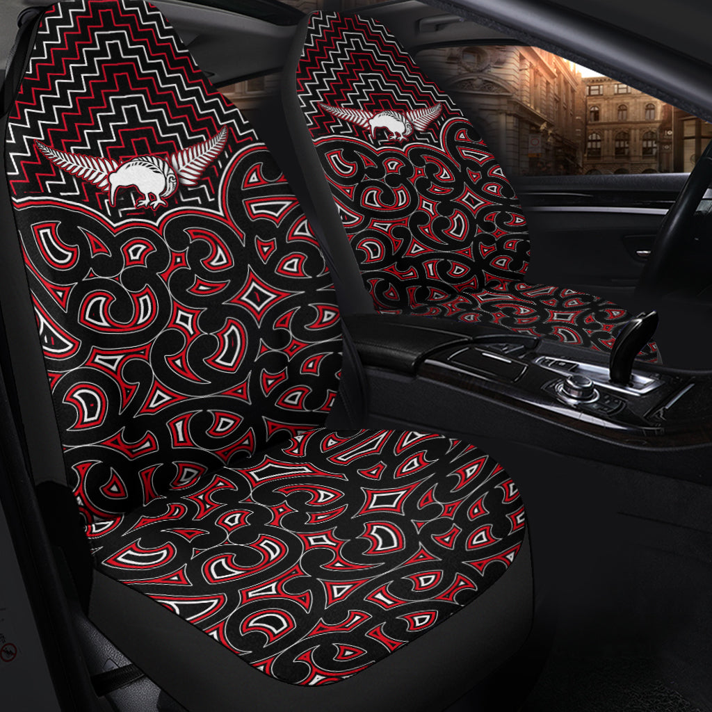 New Zealand Car Seat Cover Maori Graphic Tee patterns Red - Vibe Hoodie Shop