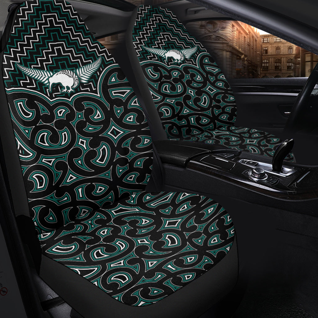 New Zealand Car Seat Cover Maori Graphic Tee patterns Green - Vibe Hoodie Shop