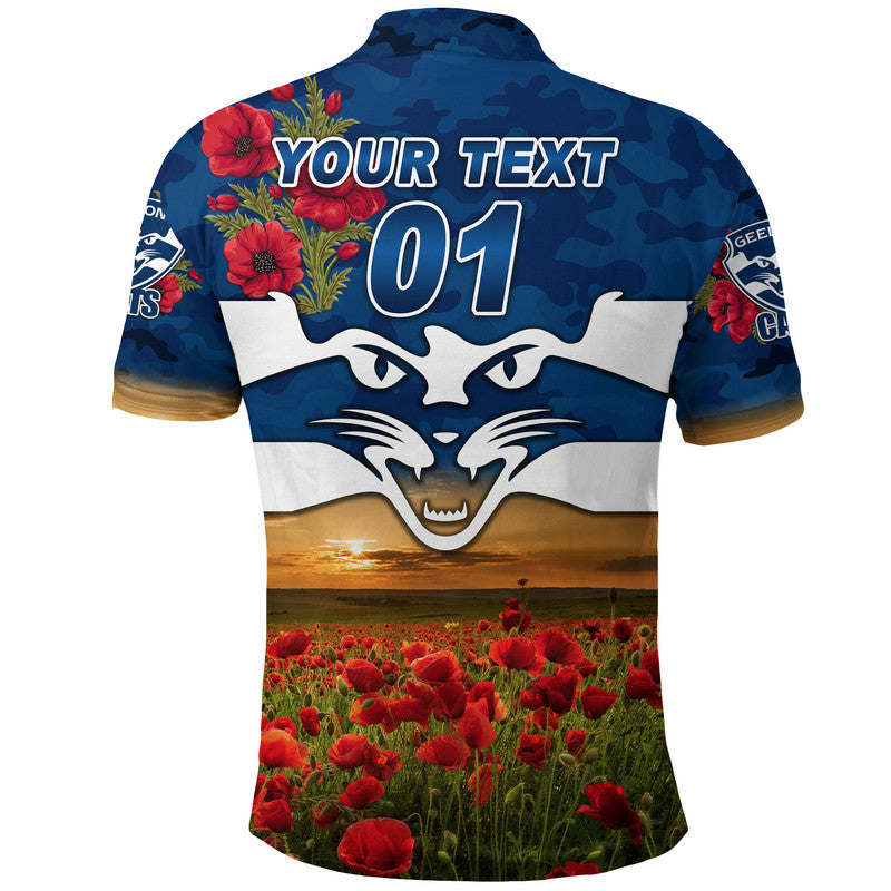 (Custom Personalised) Geelong Cats ANZAC Polo Shirt Poppy Vibes - Vibe Hoodie Shop