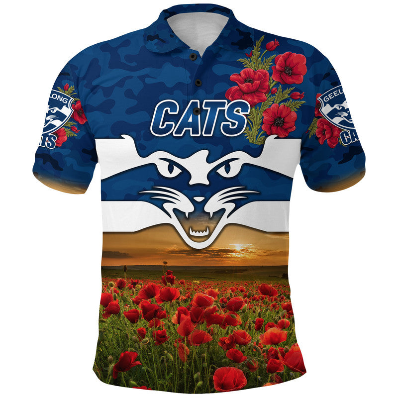 (Custom Personalised) Geelong Cats ANZAC Polo Shirt Poppy Vibes - Vibe Hoodie Shop