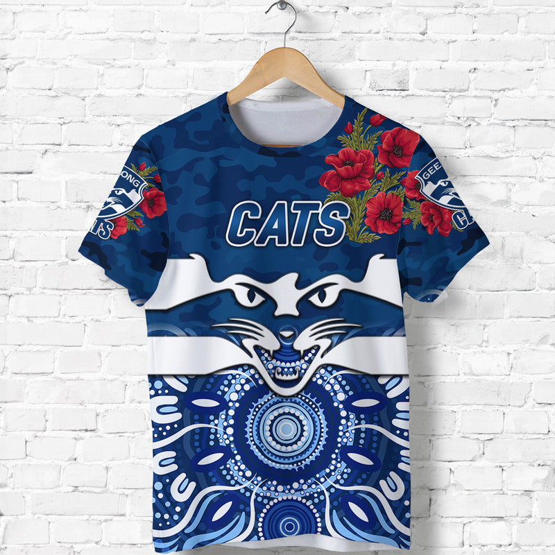 (Custom Personalised) Geelong Cats ANZAC T shirt Indigenous Vibes - Vibe Hoodie Shop