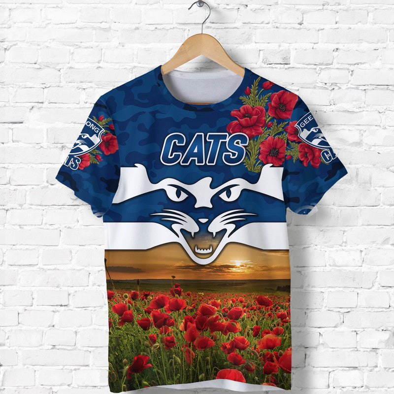(Custom Personalised) Geelong Cats ANZAC T shirt Poppy Vibes - Vibe Hoodie Shop
