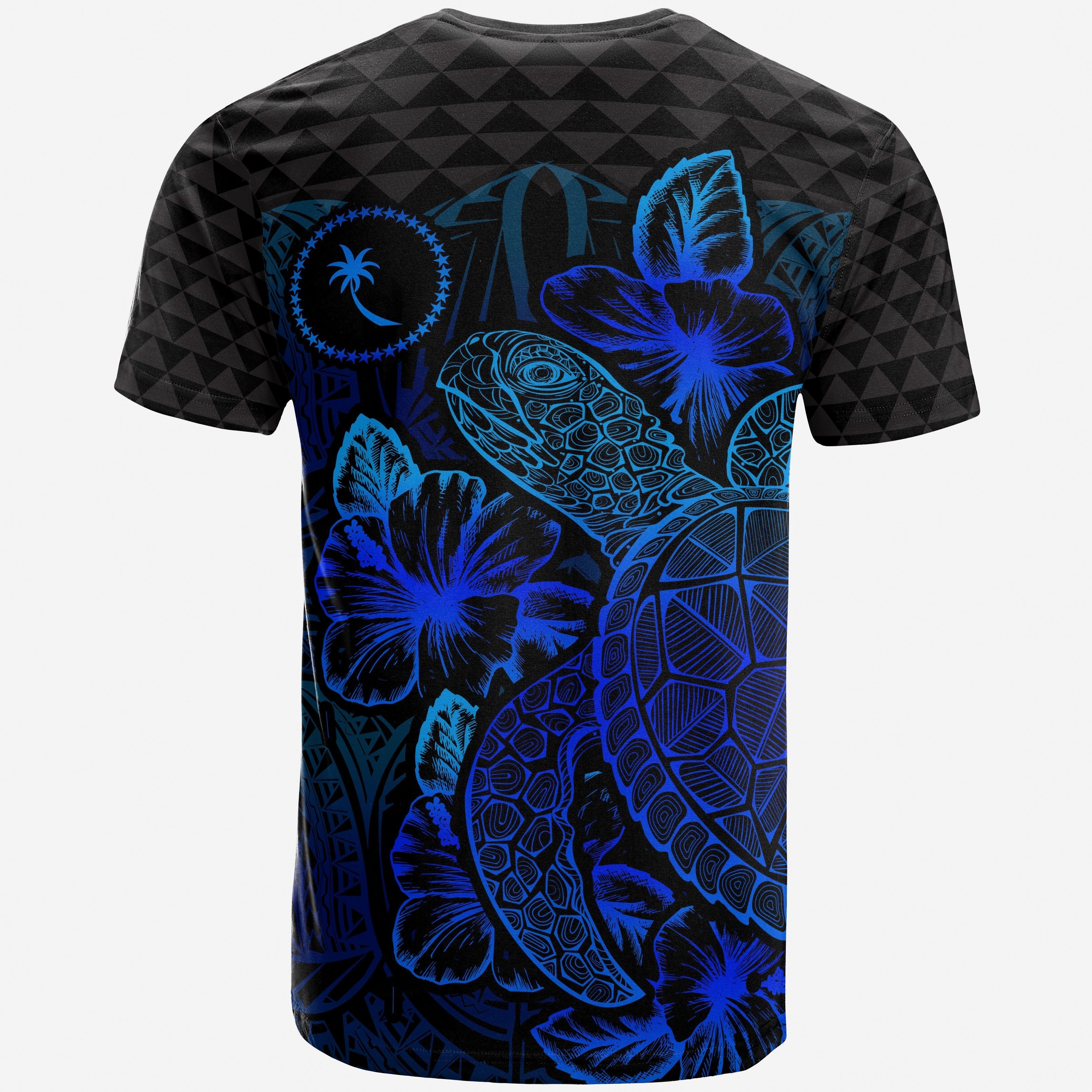 Vibe Hoodie Chuuk T shirt - Chuuk Flag Turtle Hibiscus Blue - Vibe Hoodie Shop