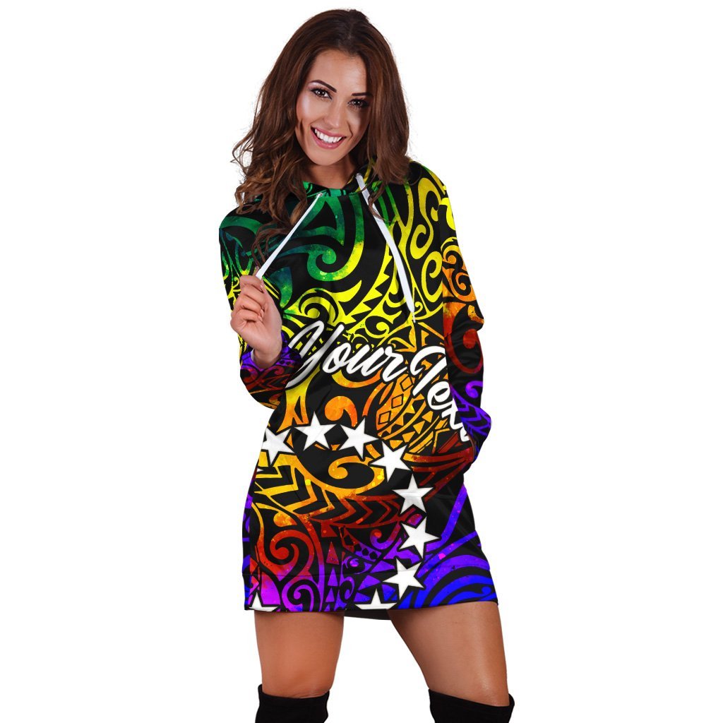 Cook Islands Custom Personalised Hoodie Dress - Rainbow Polynesian Pattern - Vibe Hoodie Shop