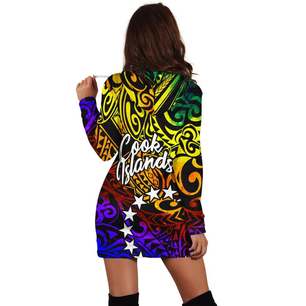 Cook Islands Custom Personalised Hoodie Dress - Rainbow Polynesian Pattern - Vibe Hoodie Shop